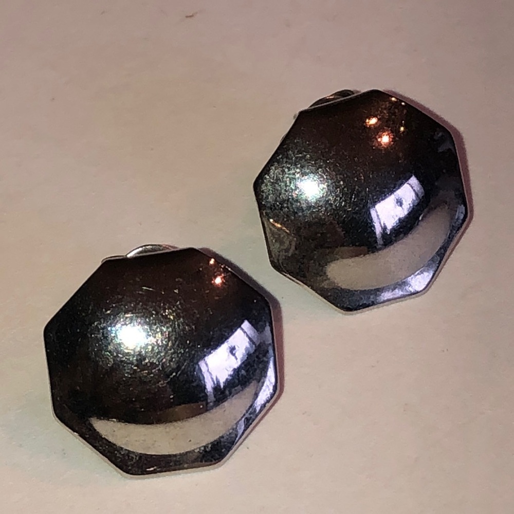 Silver Tone Octagonal Retro Boho Earrings